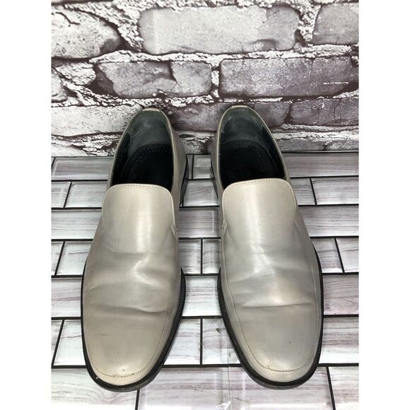 Sam Bork Fog Gray Leather Loafers Rubber Sole Dress Shoes Men’s Sz 8.5M US/42EU - Picture 3 of 16